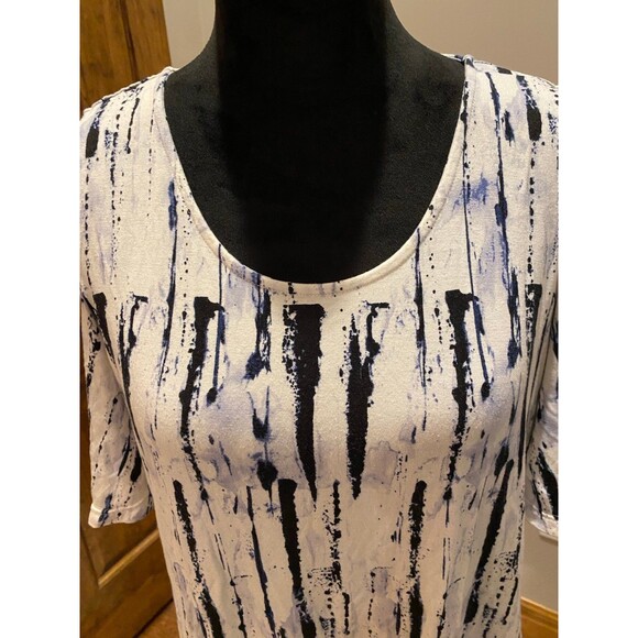 Womens Blouse ? Medium Navy Pattern Top Cold Shoulder + Stretch Short Sleeve - Picture 2 of 9
